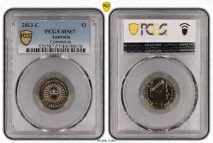 オーストラリア 2013 戴冠式 $2 コイン C ミントマーク PCGS MS67 #8678
