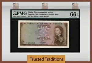 TT PK 26a 1949 (ND 1963) マルタ政府 1 ポンド クイーン エリザベス II PMG 66 EPQ!｜WORLD RESOURCE【KING店】