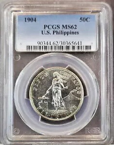 1904 フィリピン シルバー 50 センタボス PCGS MS 62 非常に希少なフィリピン ミント