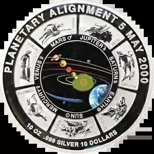 2000 クック諸島 10 オンス シルバー $10 プルーフ 惑星配列 -999 ファイン OGP & COA