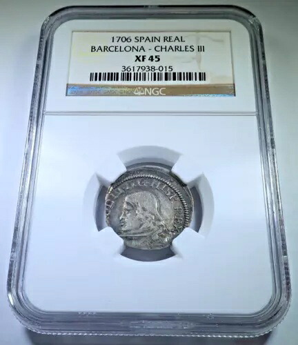 NGC XF-45 1706 スパニッシュ シルバー 1 レアレス 本物の 1700 年代の植民地時代の海賊コブ コイン｜WORLD RESOURCE【KING店】