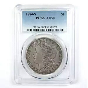 1884 S モルガン ドル AU 50 PCGS シルバー $1 コイン SKU:I12823