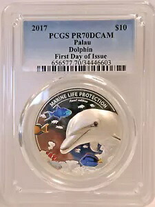 2017 PCGS PR70 DCAM (2 コイン セット) パラオ 4 オンス .999 シルバー $10 イルカ & シーホース