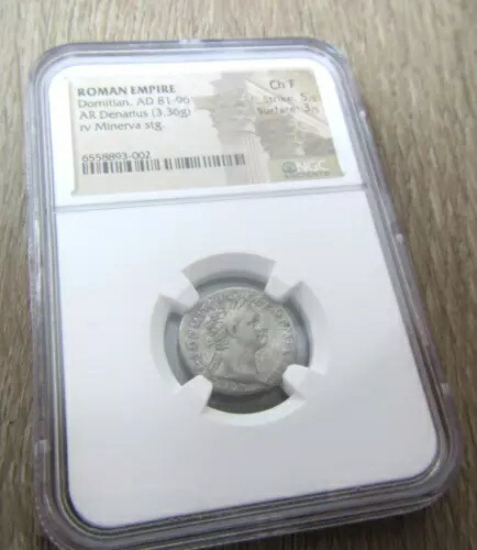ローマ NGC 古代皇帝ドミティアヌス アル デナリウス F シルバー コイン ローマ ミネルヴァ