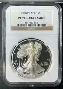 1998-P プルーフ シルバー イーグル ~ NGC PF69 ウルトラ カメオ ~ 美しいコイン