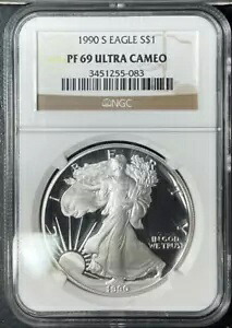 1990-S プルーフ シルバー イーグル ~ NGC PF69 ウルトラ カメオ ~ 美しいコイン