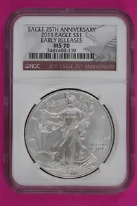 2011 MS 70 シルバー アメリカン イーグル 25 周年記念 NGC グレーデッド ファースト リリース 275