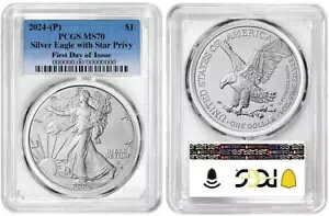 プレセール 2024 (P) シルバー イーグル ドル $1 スター プリヴィ PCGS MS70 FDOI #1
