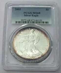 2005 アメリカン イーグル 1 オンス シルバー ダラー PCGS MS 68 調色調地金 - E635 52,800円