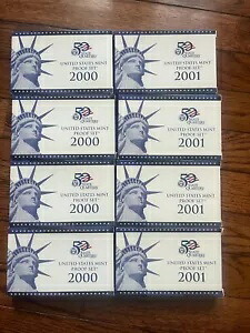 2000 (数量 4) および 2001 (数量 4) 米国造幣局セット 10 コイン OGP 箱と COA 付き 54,120円