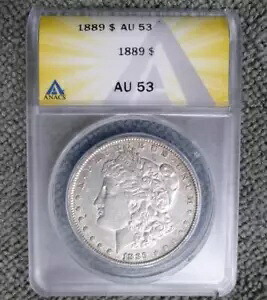 1889 ANACS AU 53 シルバー モルガン ドル、認定 AU53 シルバー モルガン 1 ドル コイン