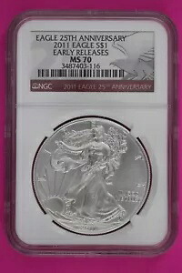 2011 MS 70 シルバー アメリカン イーグル 25 周年記念 NGC グレード付き初回リリース 276