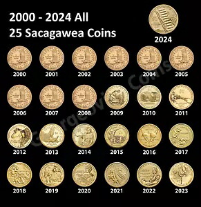 完全なサカガウィア ドル 25 コイン セット **不完全な割引** 2000-2024 米国造幣局