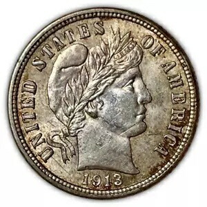 1913 バーバー シルバー ダイム ニア未流通 AU/UNC コイン #2324