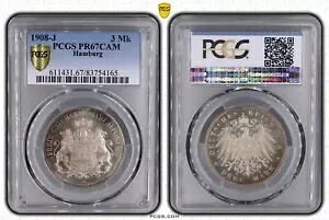 コイン ハンブルク 3 マーク 1908 PCGS PR67CAM プルーフ PP TOP POP 1/0 ドリーム NSWLEIPZIG-|WORLD RESOURCE【KING店】