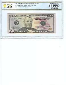 2004 $50 FRN FR2128-K* PCGS Bnk 69 PPQ、ダラス * S/N K01161008* に注意してください。