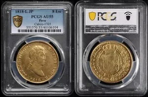 ペルー 1808-L-JP フェルディナンド 7 世 (1808-21)、金 8 エスクード、KM-129。グレード PCGS AU55｜WORLD RESOURCE【KING店】
