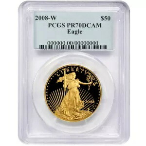 2008-W プルーフ $50 アメリカン ゴールド イーグル 1 オンス PCGS PR70DCAM ブルー ラベル｜WORLD RESOURCE【KING店】