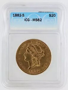 1882-S ダブル イーグル ICG MS62 $20 サンフランシスコ鋳造リバティ ヘッド金貨｜WORLD RESOURCE【KING店】