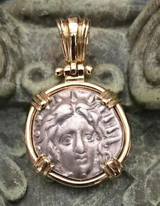 トレジャー コイン 本物の古代ギリシャのヘリオス ローズ太陽神ロードス セット 14K ペンダント画像