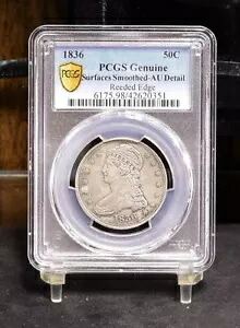 1836 バスト ハーフダラー、アシ付きエッジ - PCGS AU Dtls、表面平滑化 (#51961-K)｜WORLD RESOURCE【KING店】