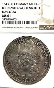 ドイツ ステート ブランズウィック ヴォルフェンブッテル 1643 ターラーコイン Thaler NGCMS 61 6th Bell TOP