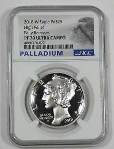 2018-W $25 ハイレリーフ アメリカン パラジウム イーグル NGC プルーフ 70 UCAM 初期リリース