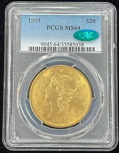 1904 P $20 リバティ ゴールド ダブル イーグル、PCGS MS-64 CAC、投資グレード地金