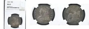 1833 50C MS62 NGC-キャップ付きバスト ハーフダラー--｜WORLD RESOURCE【KING店】 1,008,700円