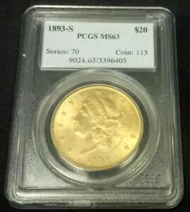 1893-S $20 ゴールド リバティ PCGS MS63。削減 3/6/24 (2248)｜WORLD RESOURCE【KING店】