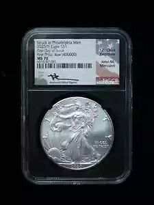 2020 (P) $1 アメリカン シルバー イーグル NGC MS70 FDOI - 1st フィラ。ボックス - Mercanti Auto