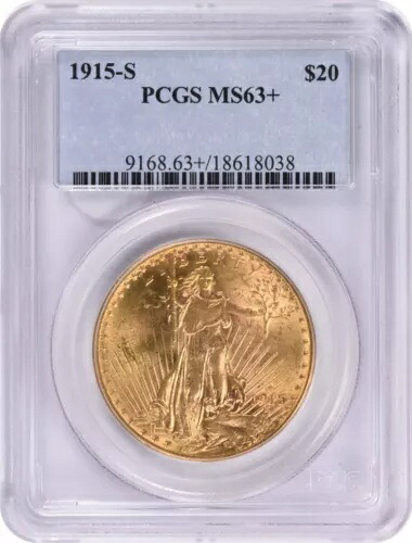1915-S $20 ゴールド セント ゴーデン MS63+ PCGS