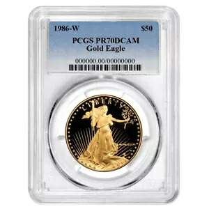 1986-W $50 1 オンス プルーフ アメリカン ゴールド イーグル PCGS PR70DCAM ブルー ラベル｜WORLD RESOURCE【KING店】