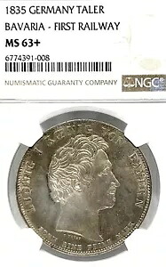 ドイツ連邦共和国 1835 ターラーコイン Thaler NGC MS 63+ STG UNC FIRST RAILWAY