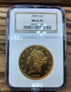 1898-S $20 ダブル イーグル NGC MS61PL プルーフ同様の最低価格｜WORLD RESOURCE【KING店】