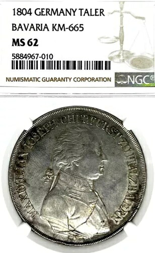 ドイツ バイエルン州 1804 ターラー コイン Thaler NGC MS 62 VZ/STG RARE UNC TOP POP｜WORLD RESOURCE【KING店】