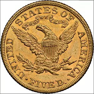 1889 NGC MS61 ?? 7,520 鋳造 ?? $4,500 PCGS PG ? 素晴らしい色 ? $5 ハーフイーグル