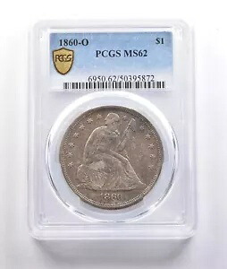 1860-O 着席リバティ シルバー ダラー MS62 PCGS *6962