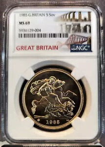 1985 英国ゴールド 5 ソブリン セント ジョージ NGC MS 69 ビューティフル ジェム BU画像