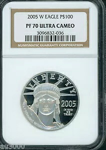 2005-W $100 プラチナ イーグル 自由の女神 1 オンスNGC PF70 プルーフ PR70 カメオ!!