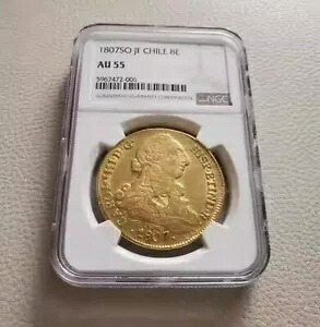 チリ 1807-So JF Charles IV 金貨 8 エスクード金貨 NGC AU 55