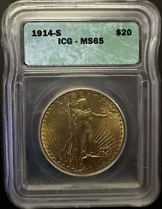 1914-S $20 セント ゴーデン ダブル イーグル ICG MS65