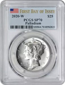 2020-W $25 アメリカン パラジウム イーグル SP70 発行初日 PCGS