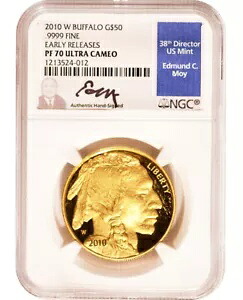 2010 W 1 オンス アメリカン ゴールド バッファロー プルーフ $50 NGC PF70 UC ER MOY 署名入り