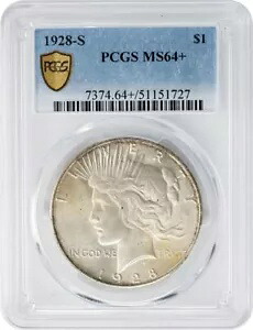 1928-S 平和銀ドル $ MS64+ 安全な PCGS 947452-1