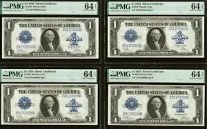 1923年 $1 シルバー証明書 PMG 64EPQ レアカットシート 4連 Fr 239