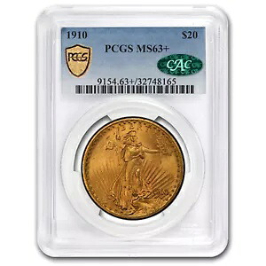 1910年 $20 セントゴーデンス ゴールド ダブル イーグル MS-63+ PCGS CAC