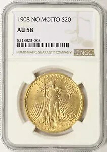 1908 モットーなし $20 ゴールド セント ゴーデン ダブル イーグル NGC AU58｜WORLD RESOURCE【KING店】