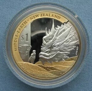 2014 ニュージーランド ポスト $1 ホビット 5 軍の戦い ドラゴン スマウグ 1 オンス シルバー画像