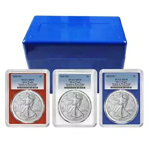 プレセール - 3 個セット - 2025 (W) $1 1 オンス アメリカン シルバー イーグル PCGS MS70 ブルー ラボ...｜WORLD RESOURCE【KING店】